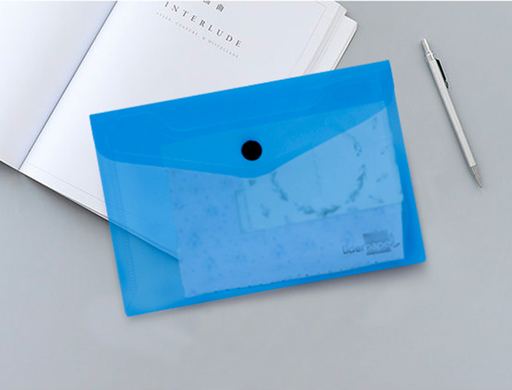 CARPETA LIDERPAPEL DOSSIER BROCHE 44232 POLIPROPILENO DIN A6 AZUL TRANSLUCIDO