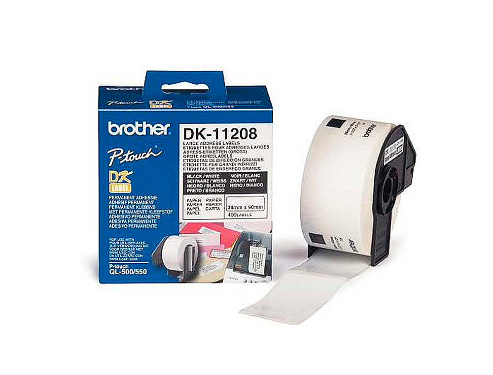 ETIQUETA ADHESIVA BROTHER DK11208 -TAMAO 38X90 MM PARA IMPRESORAS DE ETIQUETAS QL -400 ETIQUETAS-