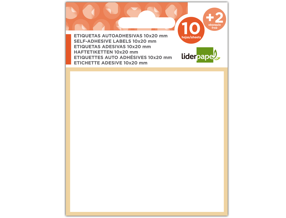 ETIQUETAS LIDERPAPEL SOBRE DE 10 H. + 2 H. OBSEQUIO 16X22 MM -25 UNIDADES POR HOJA