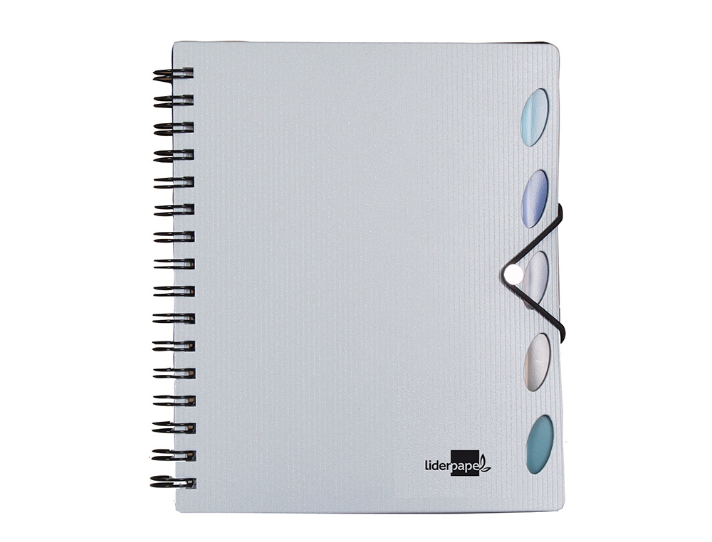 CUADERNO ESPIRAL LIDERPAPEL A4 MICRO EXECUTIVE TAPA PLASTICO 100H 80GR CUADRO 5MM 5 SEP ARADORES CON GOMILLA PLATA