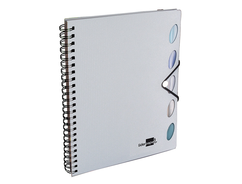 CUADERNO ESPIRAL LIDERPAPEL A4 MICRO EXECUTIVE TAPA PLASTICO 100H 80GR CUADRO 5MM 5 SEP ARADORES CON GOMILLA PLATA