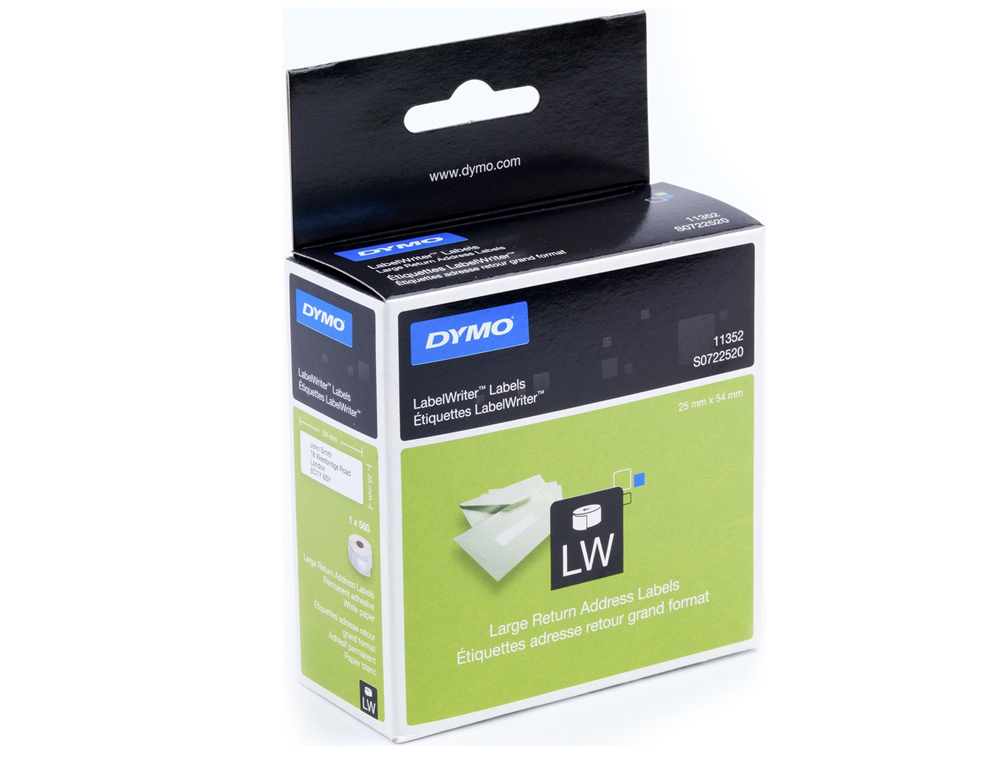 ETIQUETA ADHESIVA DYMO 11352 -TAMAO 25X54 MM PARA IMPRESORA 400 500 ETIQUETAS USO REMITE