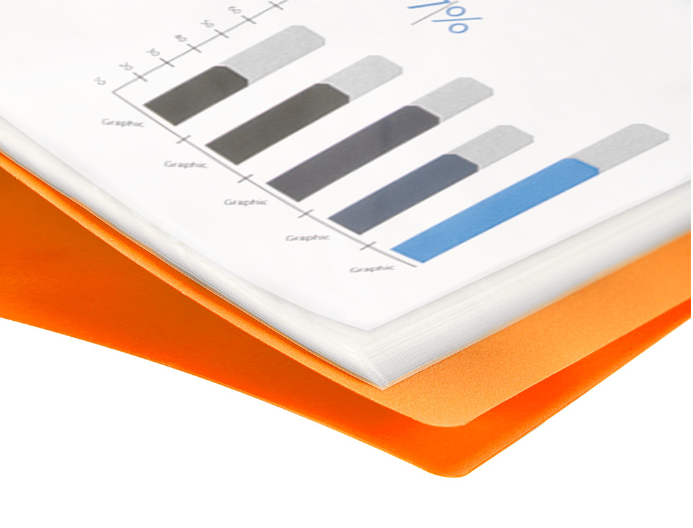 CARPETA LIDERPAPEL ESCAPARATE 47481 10 FUNDAS POLIPROPILENO TRASLUCIDA DIN A4 NARANJA FROSTY