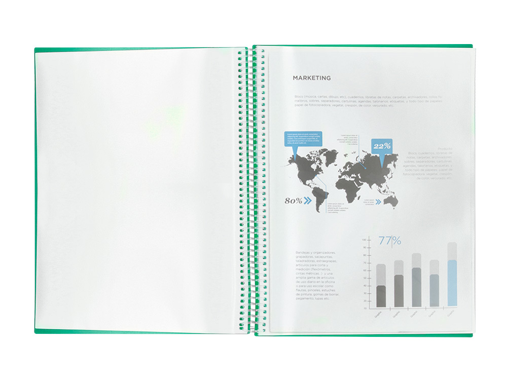 CARPETA LIDERPAPEL ESCAPARATE CON ESPIRAL 40 FUNDAS POLIPROPILENO DIN A4 VERDE