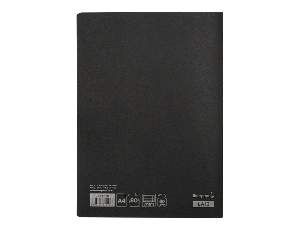 LIBRETA LIDERPAPEL TAPA NEGRA A4 80 HOJAS 60GR HORIZONTAL CON DOBLE MARGEN