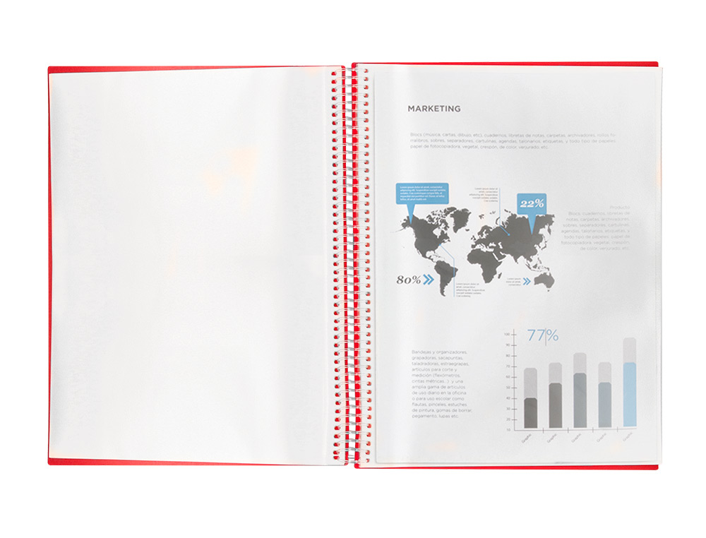 CARPETA LIDERPAPEL ESCAPARATE CON ESPIRAL 60 FUNDAS POLIPROPILENO DIN A4 ROJO