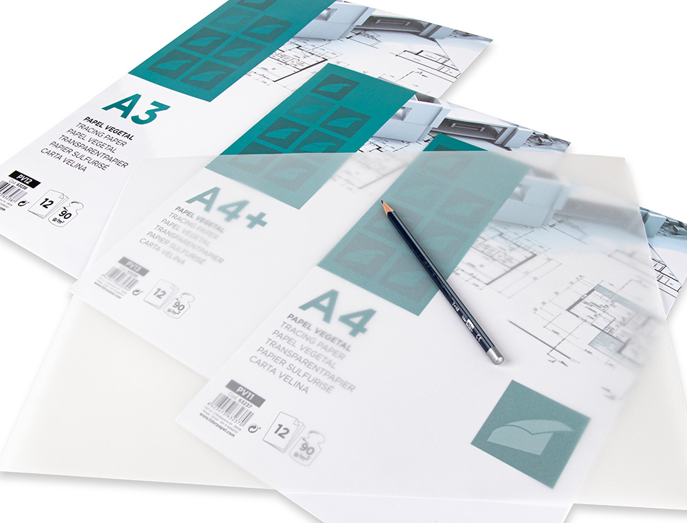 PAPEL VEGETAL LIDERPAPEL A4+ 90 GR 240X320MM SOBRE DE 12 HOJAS