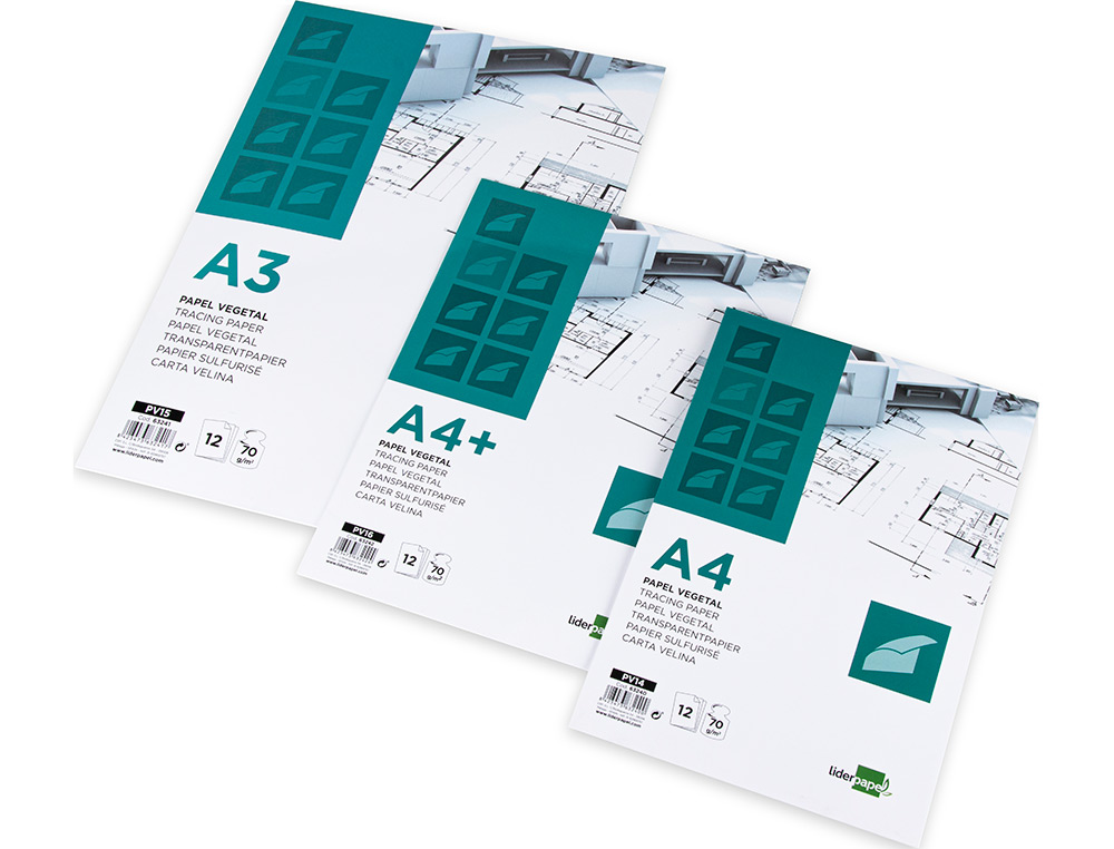 PAPEL VEGETAL LIDERPAPEL A3 70GR 297X420MM SOBRE DE 12 HOJAS