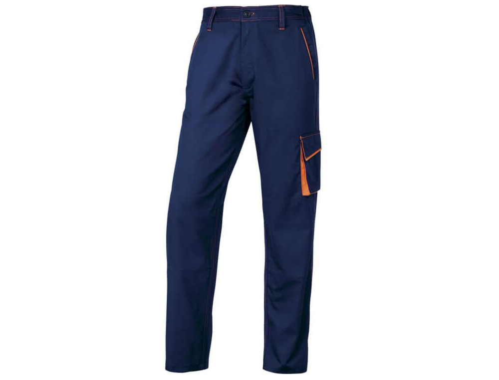 PANTALON DE TRABAJO DELTAPLUS CINTURA AJUSTABLE 5 BOLSILLOS COLOR AZUL NARANJA TALLA M