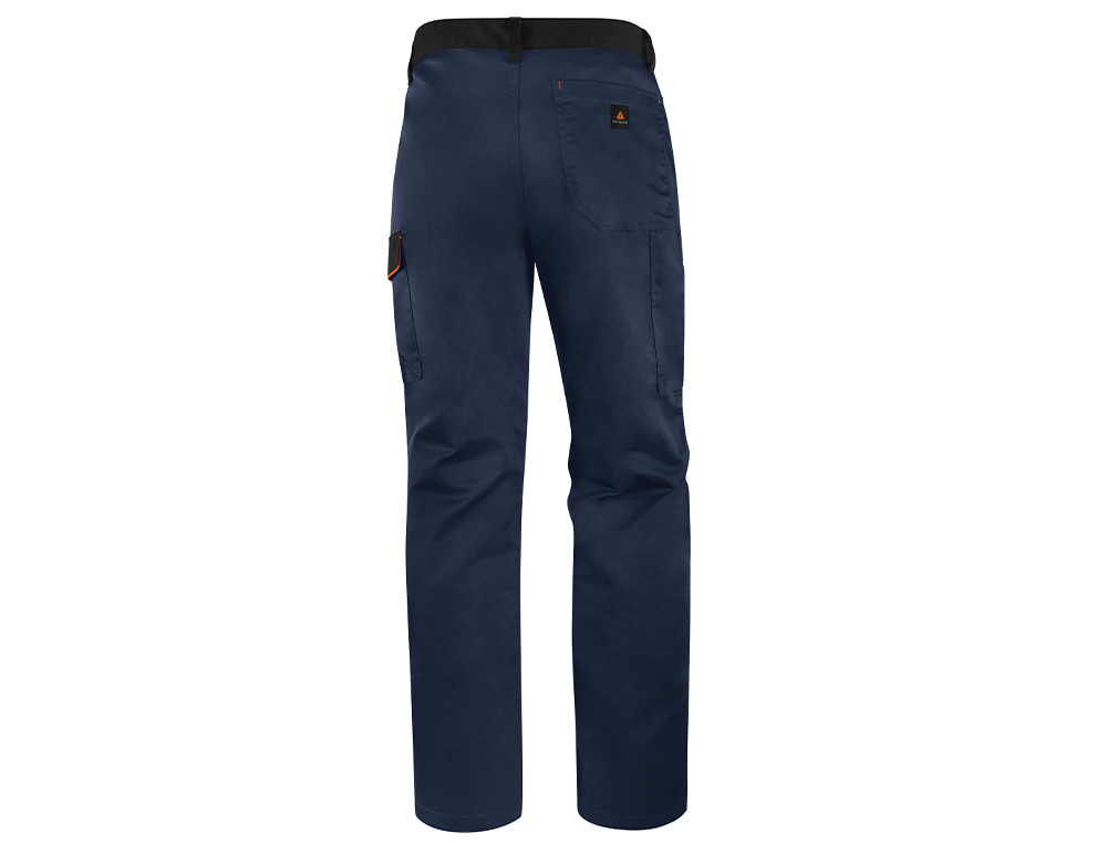PANTALON DE TRABAJO DELTAPLUS CINTURA AJUSTABLE 5 BOLSILLOS COLOR AZUL NARANJA TALLA M