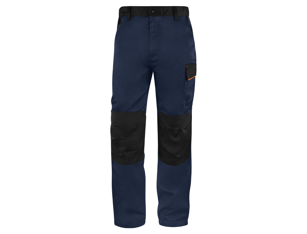 PANTALON DE TRABAJO DELTAPLUS CINTURA AJUSTABLE 5 BOLSILLOS COLOR AZUL NARANJA TALLA M