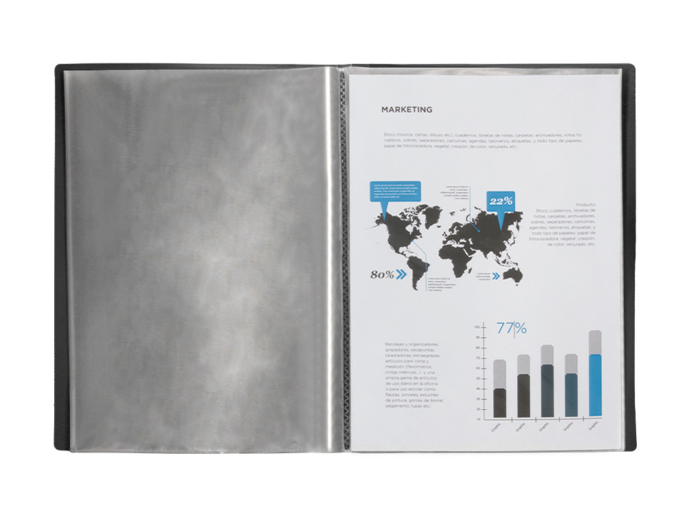CARPETA LIDERPAPEL ESCAPARATE 40 FUNDAS PVC FOLIO NEGRO