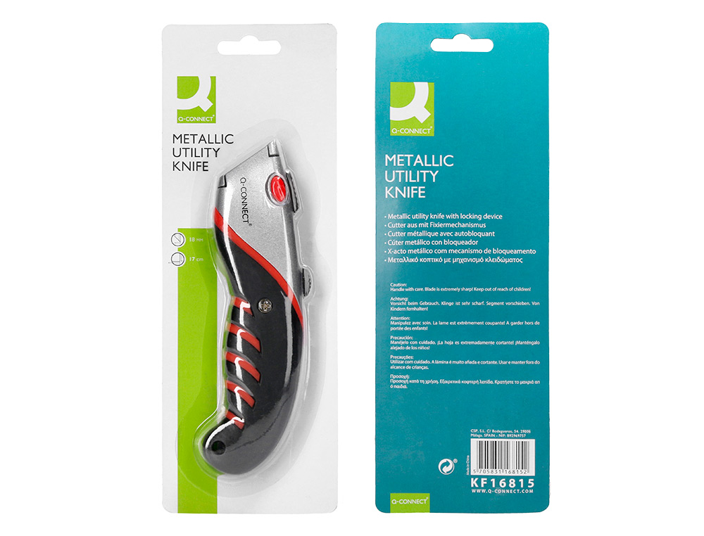 CUTER Q-CONNECT METALICO ANCHO ALEACION DE ALUMINIO - 2 CUCHILLAS DE REPUESTO - CUCHILLA 19 MM XD-8300 BLISTER 1 UNIDA