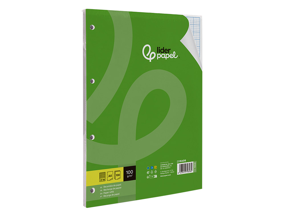 RECAMBIO LIDERPAPEL A4 100 HOJAS 100GR RAYADO Nº 46 4 TALADROS