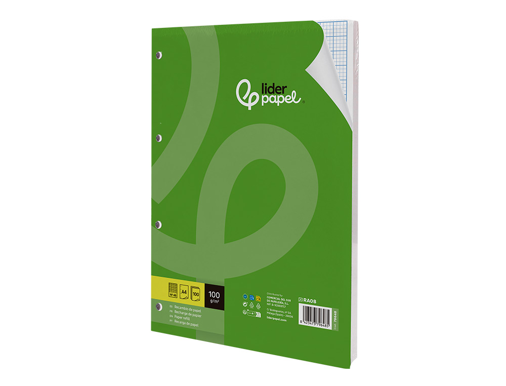 RECAMBIO LIDERPAPEL A4 100 HOJAS 100GR RAYADO Nº 46 4 TALADROS