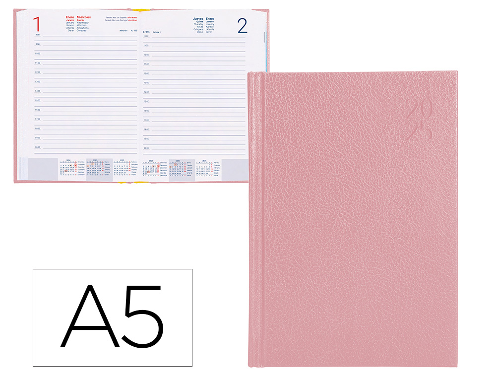 AGENDA ENCUADERNADA LIDERPAPEL CORFU A5 2025 DIA PAGINA COLOR ROSA NUDE PAPEL 60 GR