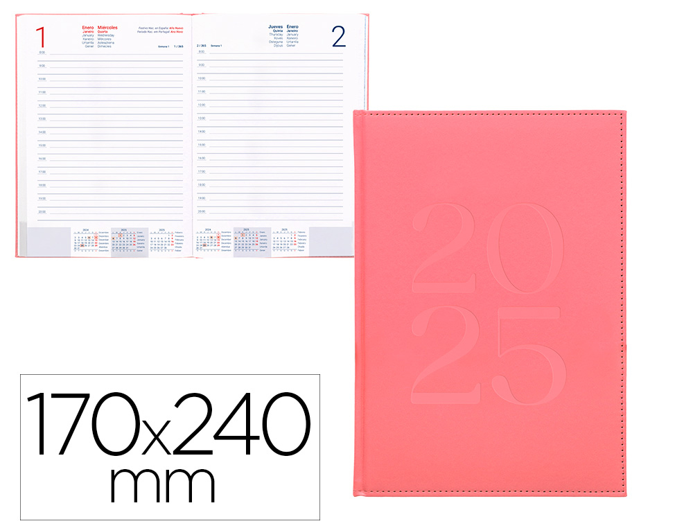 AGENDA ENCUADERNADA LIDERPAPEL CRETA 170X240 MM 2025 DIA PAGINA COLOR ROSA PAPEL 70 GR