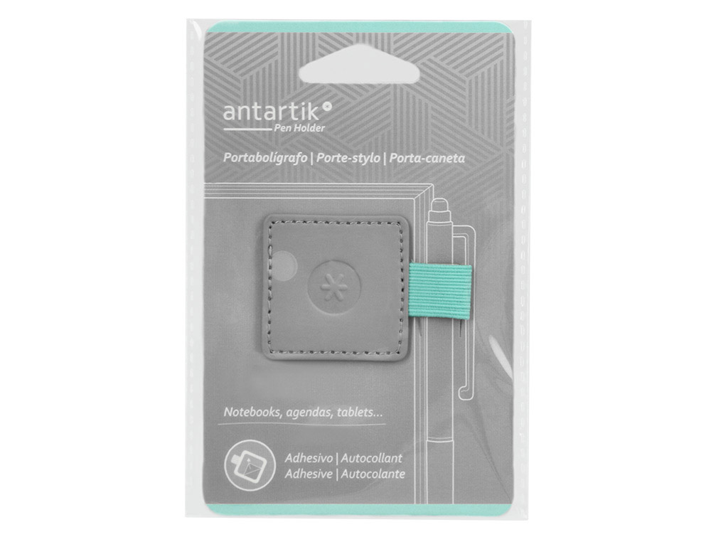 PORTABOLIGRAFO AUTOADHESIVO ANTARTIK PARA CUADERNO NOTE CON ELASTICO HASTA 15 MM GROSOR 1MM GRIS Y TURQUESA
