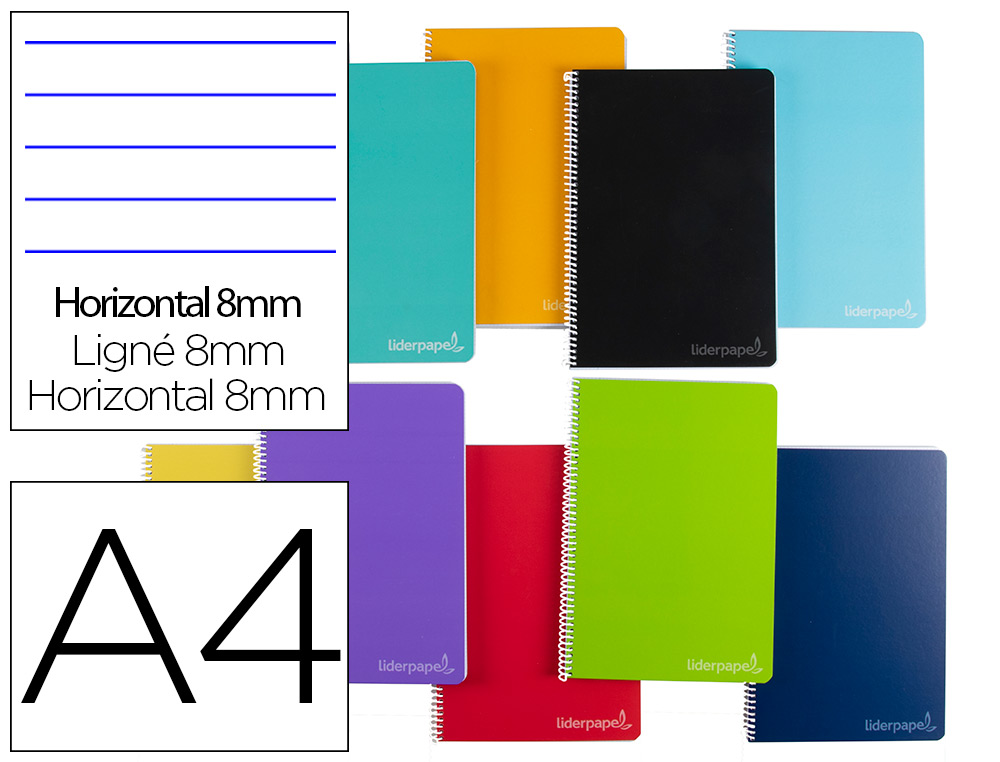 CUADERNO ESPIRAL LIDERPAPEL A4 MICRO WITTY TAPA DURA 140H 75GR HORIZONTAL 8MM 5 BANDAS 4 TALADROS COLORES SURTIDOS