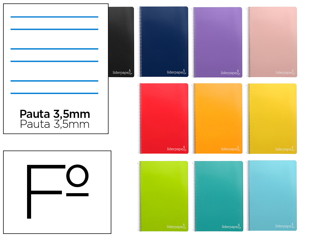 CUADERNO ESPIRAL LIDERPAPEL FOLIO WITTY TAPA DURA 80H 75GR RAYADO MONTESSORI 3,5MM COLORES SURTIDOS