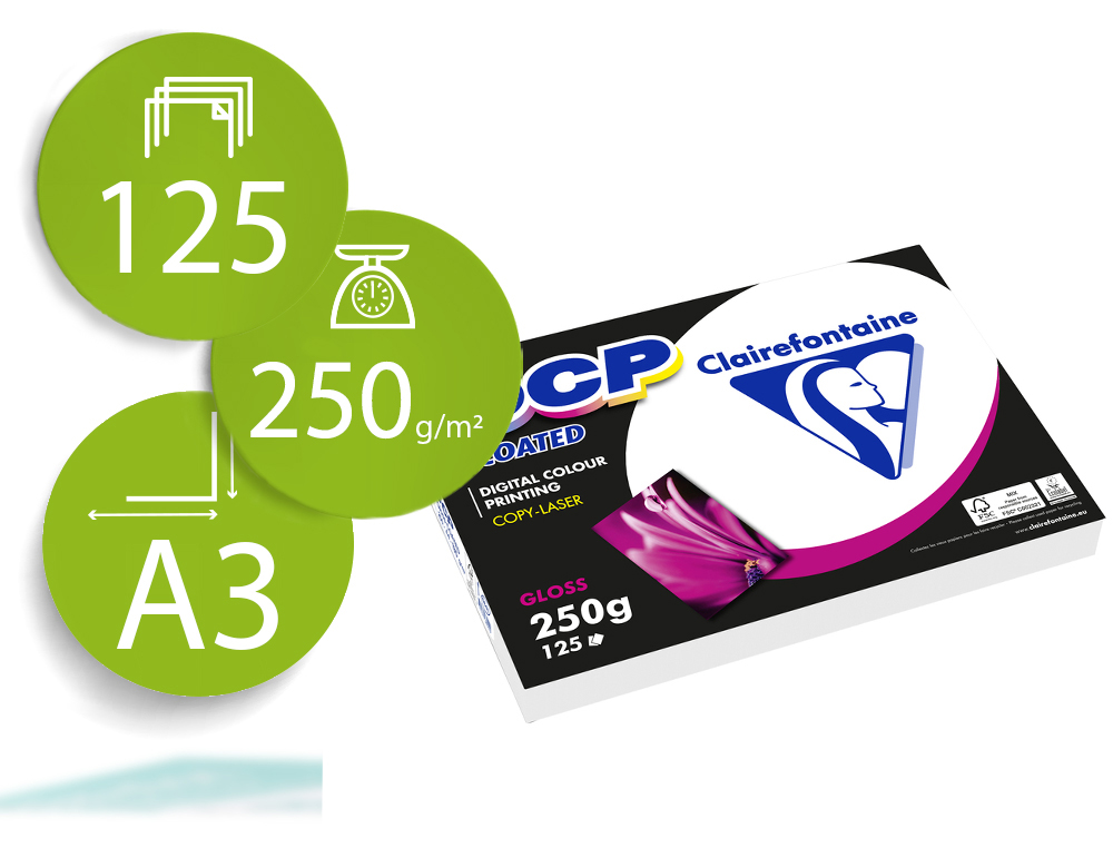 PAPEL FOTOCOPIADORA COLOR DCP COATED GLOSSY DIN A3 250 GRAMOS PAQUETE DE 125 HOJAS